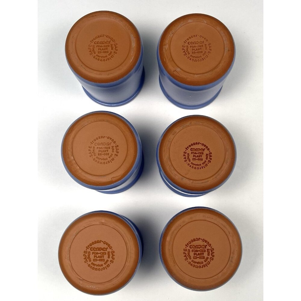Lot 6 LA FERMIERE Embossed Terracotta Glazed Periwinkle Blue YOGURT POTS Jars - Picture 5 of 5